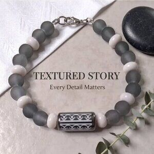 Neutral! Gray + Off-White Beaded Winter Color Bracelet! Sturdy Everyday Wear!